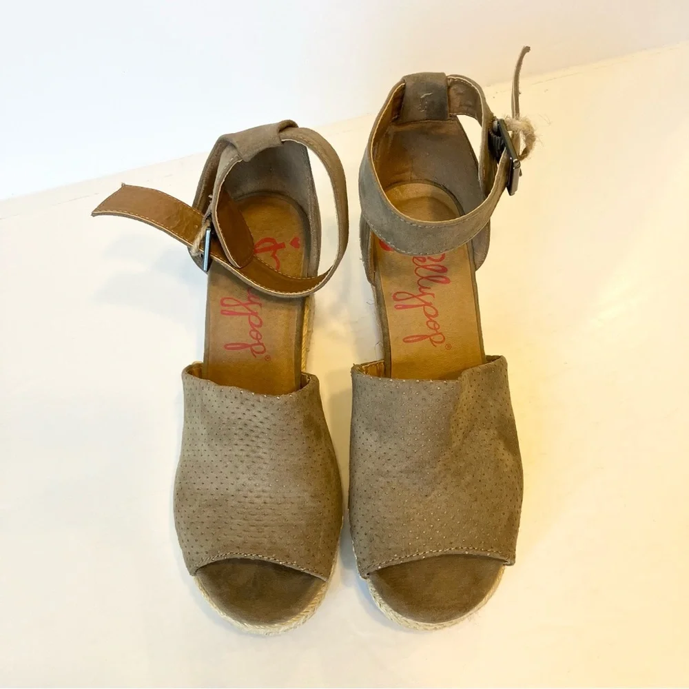 Jellypop Size 7 M Fit Espadrille Wedge Taupe Ankle‎ Strap Buckle Women Open Toe